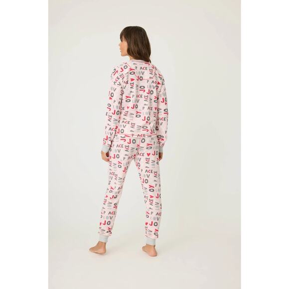 PJ Salvage Peace Love Joy Thermal Ski Jammie Set Size XS Blush Pink - Picture 3 of 16